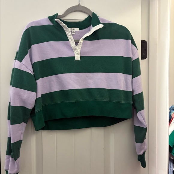 Striped Green and Purple Cropped Sweatshirt - Picture 1 of 3